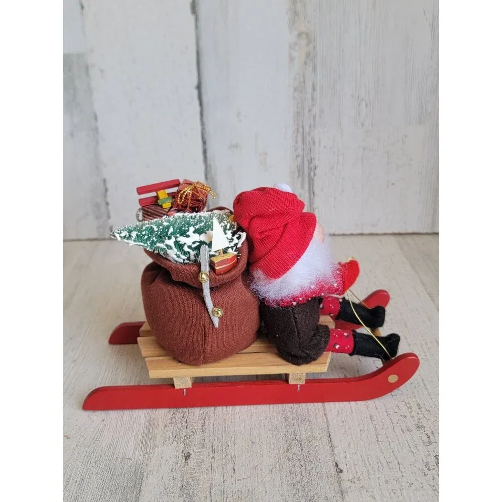 Village gnomes red sled‎ present tree Xmas Decor figure